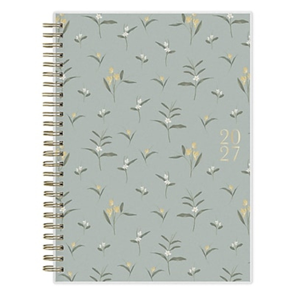 Blue Sky 2027 Bespoke Letterpress Lake Flowers Weekly & Monthly Standard Planner, 5.875 x 8.625 in - Plastic Cover