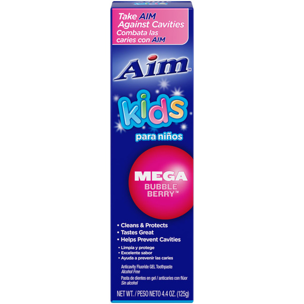 AIM Kids Mega Bubble Berry Anticavity Fluoride Gel Toothpaste 4.4 oz product package
