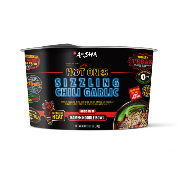 A-Sha Hot Ones, Sizzling Chili Garlic, Medium Ramen Noodle Bowl