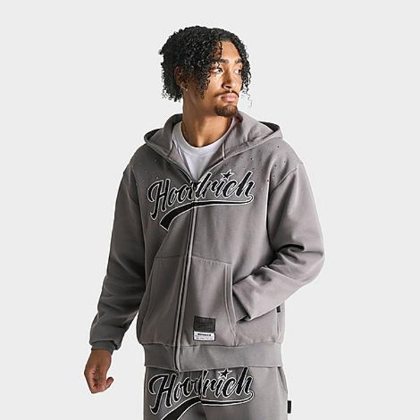 Hoodrich Men's Stade Oversized Fleece Full-Zip Hoodie, M - Grey/Black