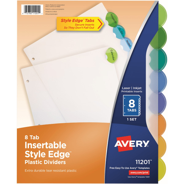 Avery Plastic Dividers, Insertable, Style Edge