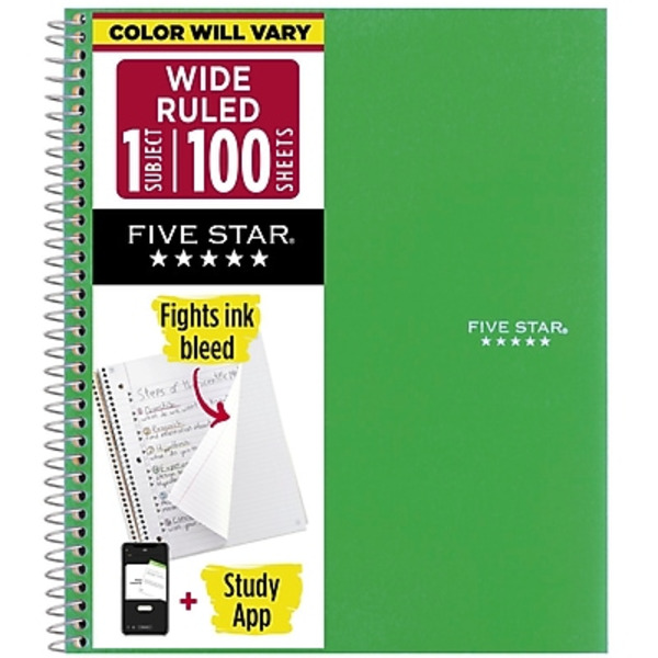 Mead 05238 10.5" x 8" Blue Wide Ruled Five Star 1 Subject Notebook