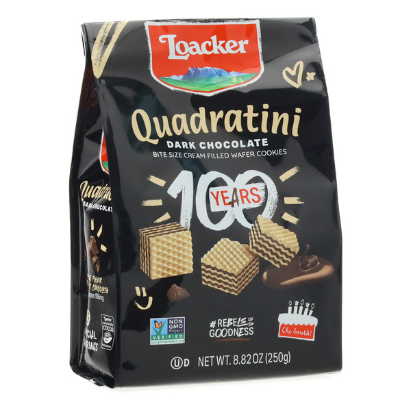 Loacker Quadratini Dark Chocolate, Bite-size Wafer Cookies