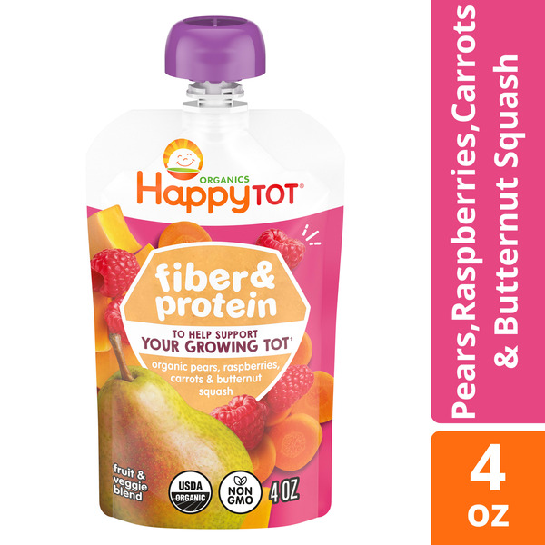 Happy Tot Fiber & Protein Organic Pears, Raspberries, Carrots & Butternut Squash Baby Food Pouch