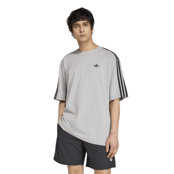 adidas Men's Originals Adicolor 3-Stripes Oversized Tee, L - Light Grey Heather