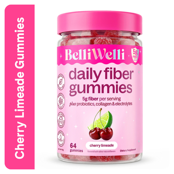 BelliWelli Cherry Limeade Daily Fiber Gummies, Probiotics & Collagen