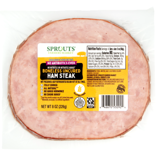 Sprouts Uncured Boneless Ham Steak No Antibiotics Ever