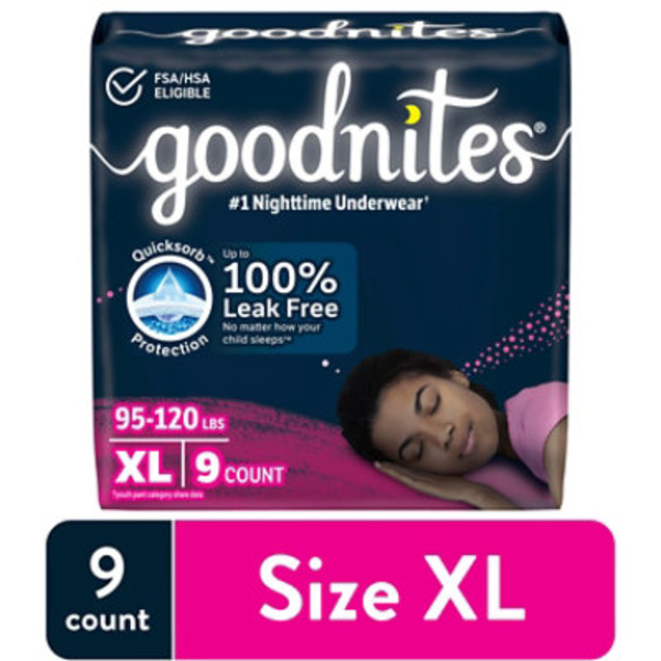 Goodnites Girls' Nighttime Bedwetting Underwear, Size Extra Large (95-140+ lbs)