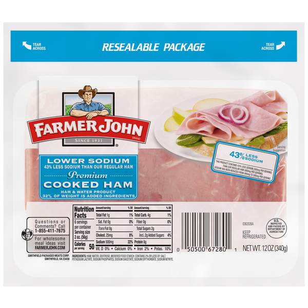 Farmer John Fully cooked ham for sandwiches, premium ham lunch meat