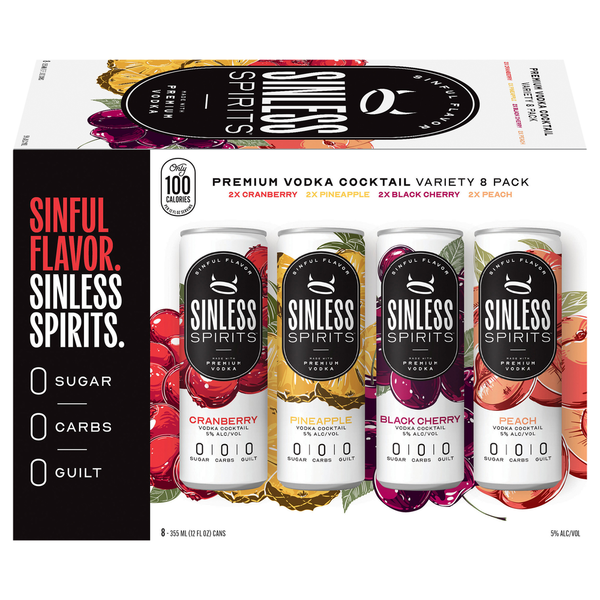 sin sin Sinless Spirits Premium Assorted Vodka Cocktail Variety 8 Pack