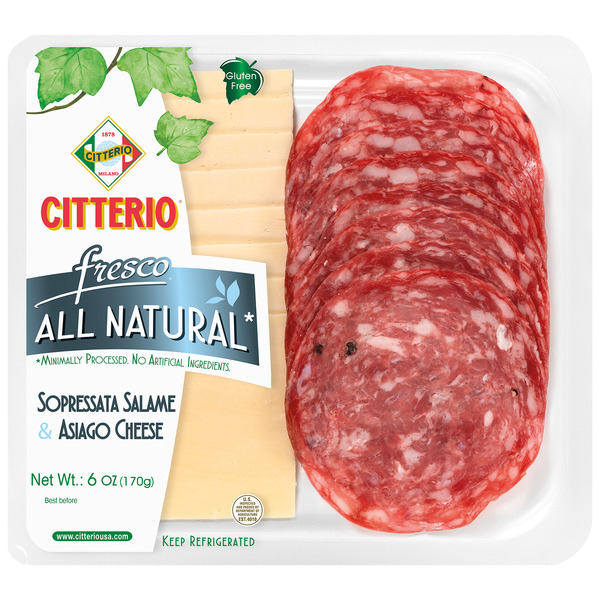 Citterio USA Sopressata Salame & Asiago Cheese Fresco, All Natural, Sliced