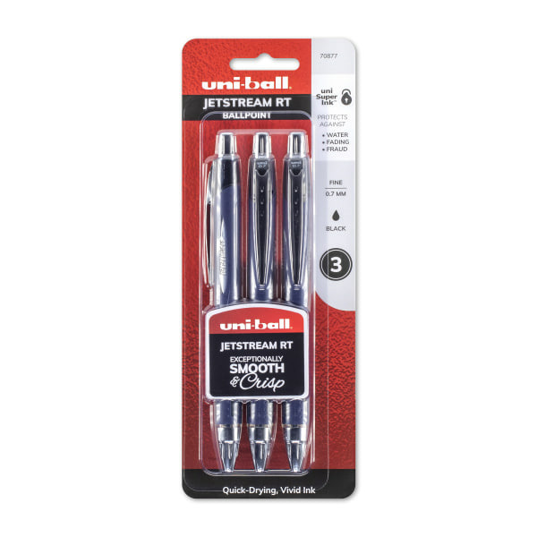 Uni-Ball 0.7mm Fine Point JetStream RT Blue Barrel Retractable Ballpoint Pens - Black Ink
