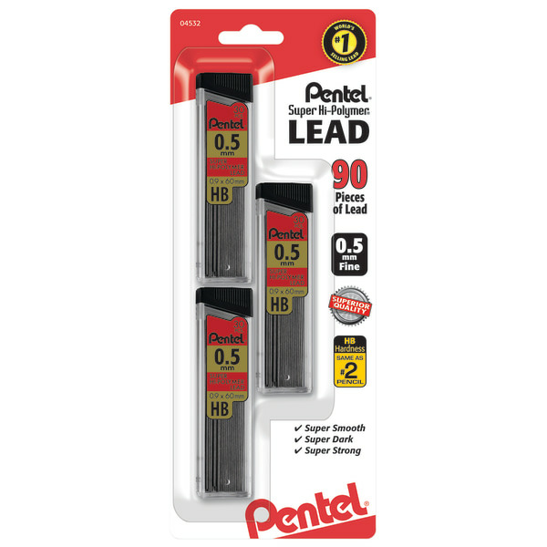 Pentel Lead Refill, Super Hi-Polymer, Fine (0.5 mm), HB Hardness