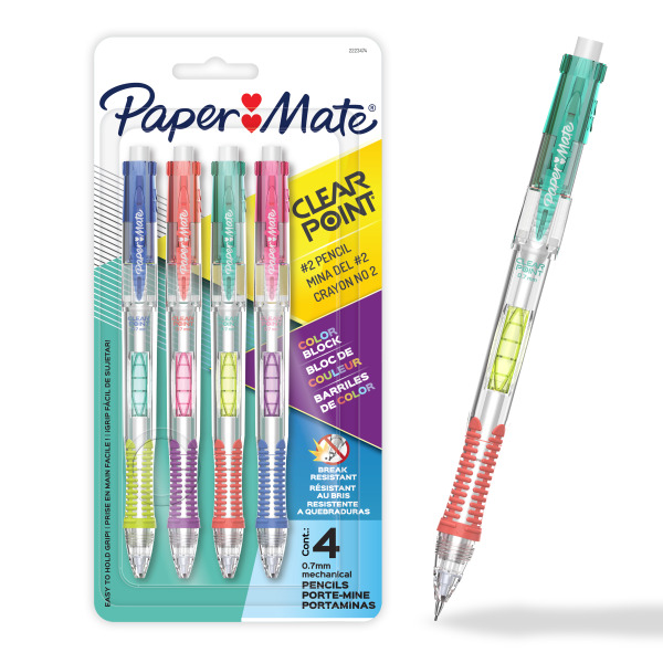 Paper Mate Break-Resistant, Color Block Edition HB #2 Lead 0.7mm Clearpoint Mechanical Pencil