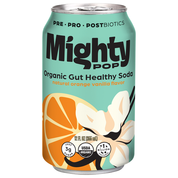 Mighty Pop Organic Orange Vanilla Gut Healthy Soda Same-Day