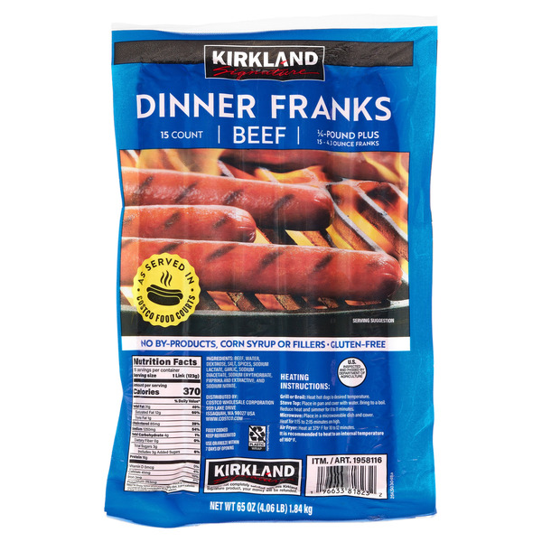 Kirkland Signature Beef Dinner Franks, 4.3 oz, 15-count