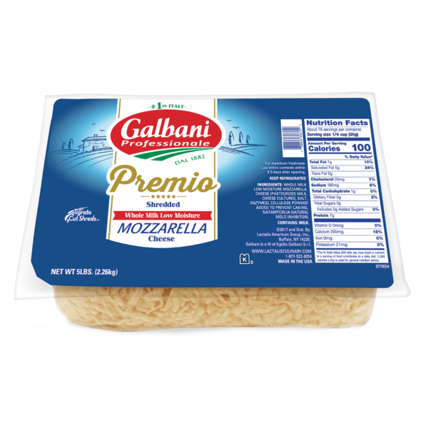 Galbani Premio Whole Milk Low Moisture Shredded Mozzarella Cheese - 5 lbs