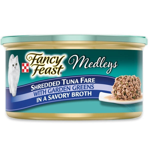 Fancy Feast Purina Fancy Feast Cat Food Medleys Shredded Tuna Fare Wet Cat  Food Recipe with Spinach in a Cat Food Broth