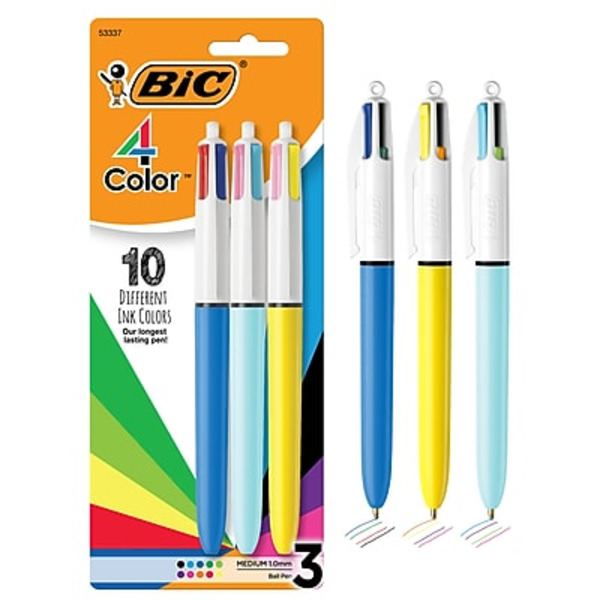 BIC Medium Point Retractable Ballpoint Pens - Red, Black, Blue & Green Ink