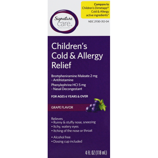 Signature Care Cold & Allergy Relief, Children's, Grape Flavor (4 oz