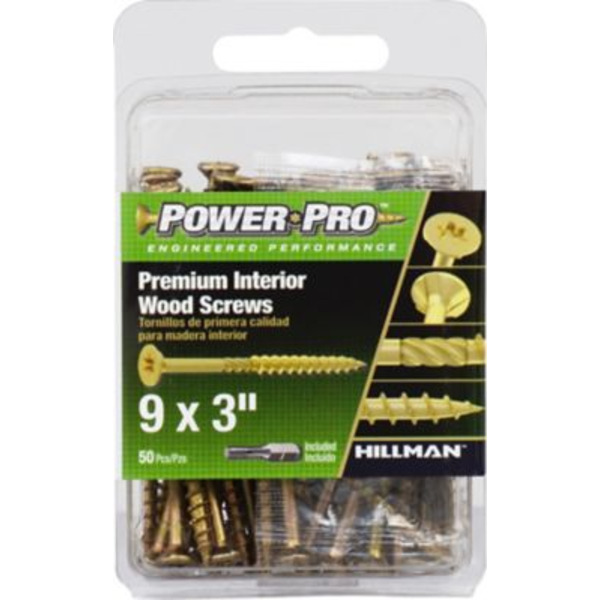 Hillman #9 x 3 in. Power Pro Premium Interior Wood Screws, 50-Pack