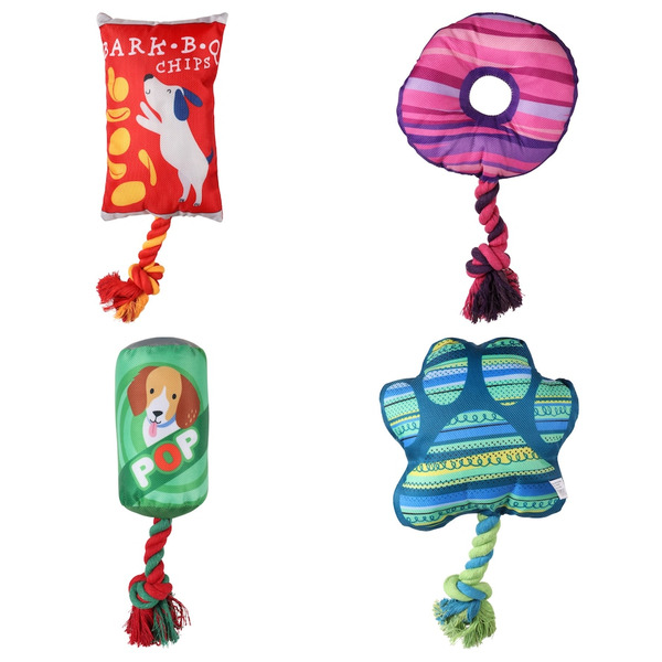 GREENBRIER KENNEL CLUB Shaped Squeaky Dog Toys with attached Ropes