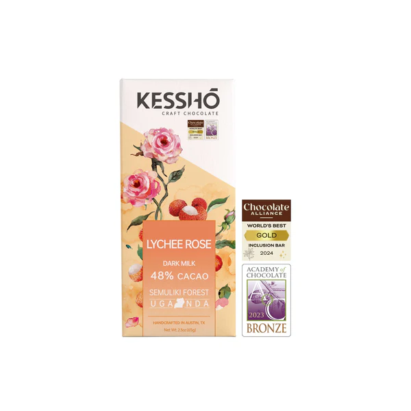 Kessho Rose Lychee Dark Milk Chocolate Bar