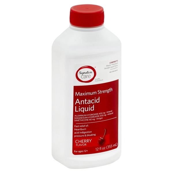 Signature Care Maximum Strength Antacid Liquid, Cherry (12 oz) Instacart