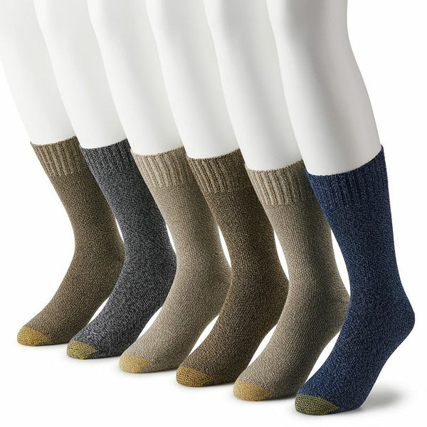 GOLDTOE Men's GOLDTOE® 6-pack Hudson Crew Socks, Size: 6-12, Khaki Marl