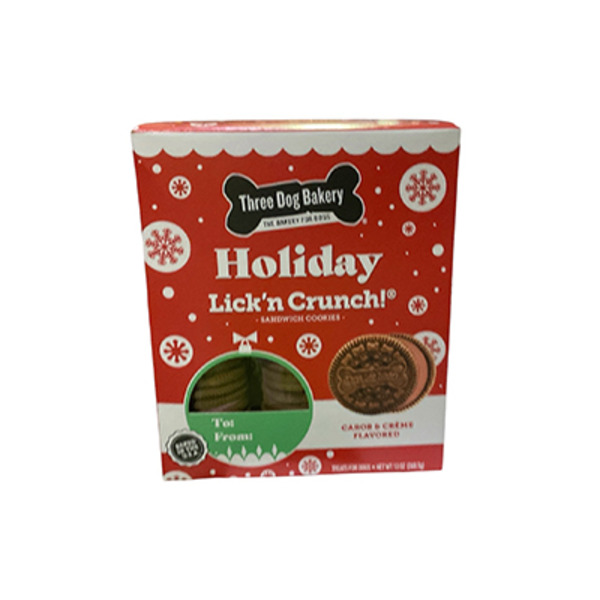 Three Dog Bakery Holiday Lick'n Crunch! Carob & Creme Flavored Holiday Lick'n Crunch! Sandwich Cookies Treats For Dogs