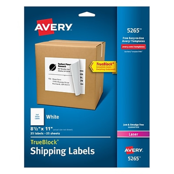 Avery 5265 TrueBlock 8 1/2" x 11" White Laser Shipping Labels