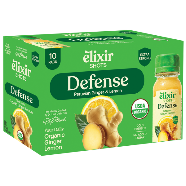 Elixir Shots Defense Organic Ginger Lemon, 2 fl oz, 10-count Same