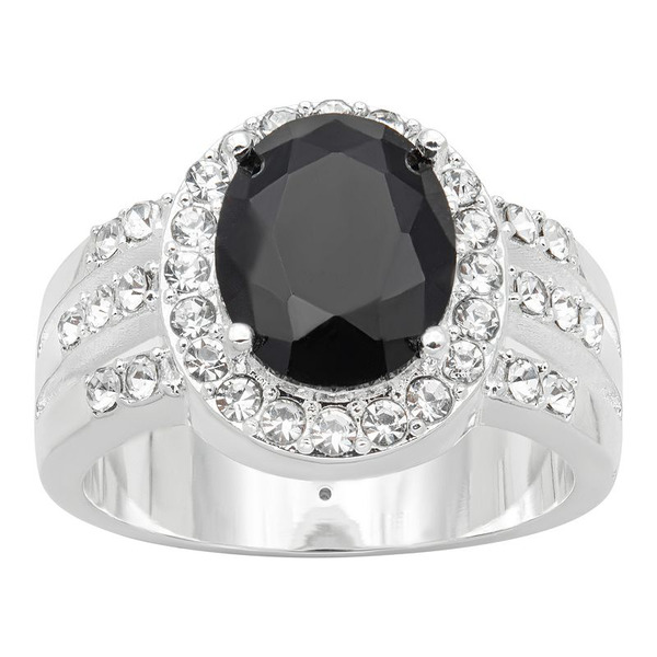 City Luxe Silver Tone Jet Crystal Oval Halo Ring, Women's, Size: 9, Silver Tone Black