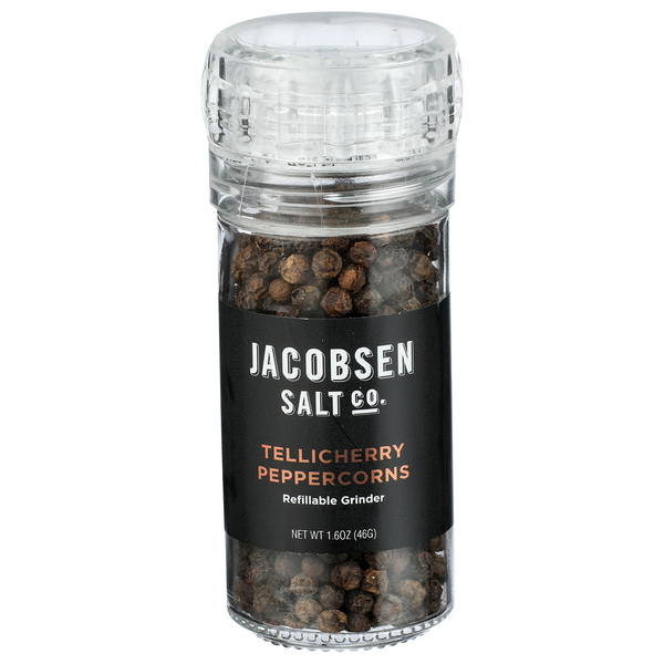 Jacobsen Salt Co. Glass Grinder- Tellicherry Peppercorns Same-Day