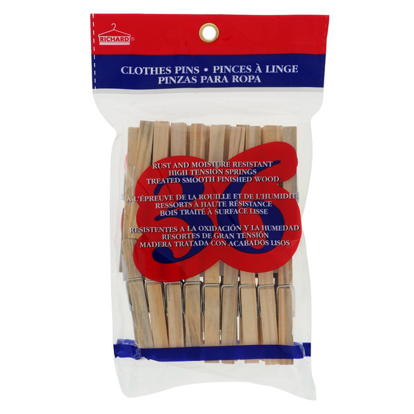 Pinces à Linge En Bois Essentials - Lot De 36 - Naturelles Et Solides