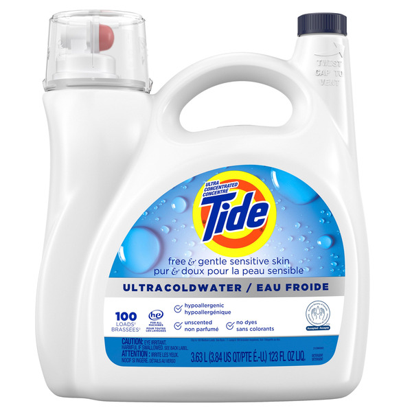 Tide 100 Loads Free & Gentle Coldwater Liquid Laundry Detergent