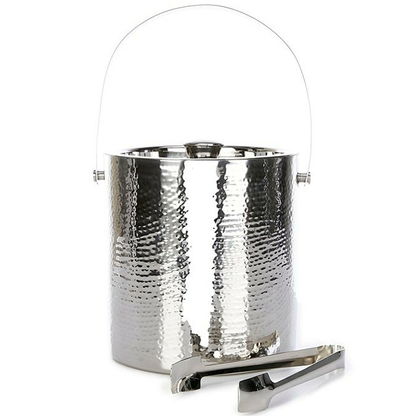 Southern Living Stainless Steel Hammered Ice Bucket With Tong