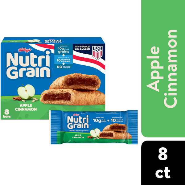 Kellogg’s Nutri-Grain Apple Cinnamon Breakfast Bars, Made with 10g Whole Grains, 8 Count
