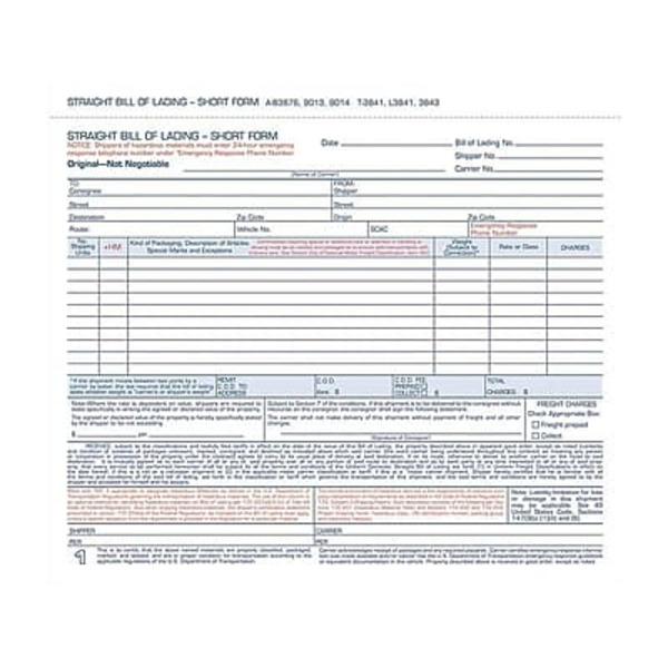 Adams 8.5"L x 7.44"W 3-Part Carbonless Bill of Lading Forms Pack