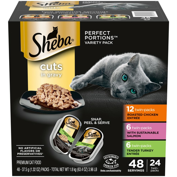 SHEBA PERFECT PORTIONS Wet Cat Food Cuts in Gravy Variety Pack, Twin-Pack Trays - 2 oz