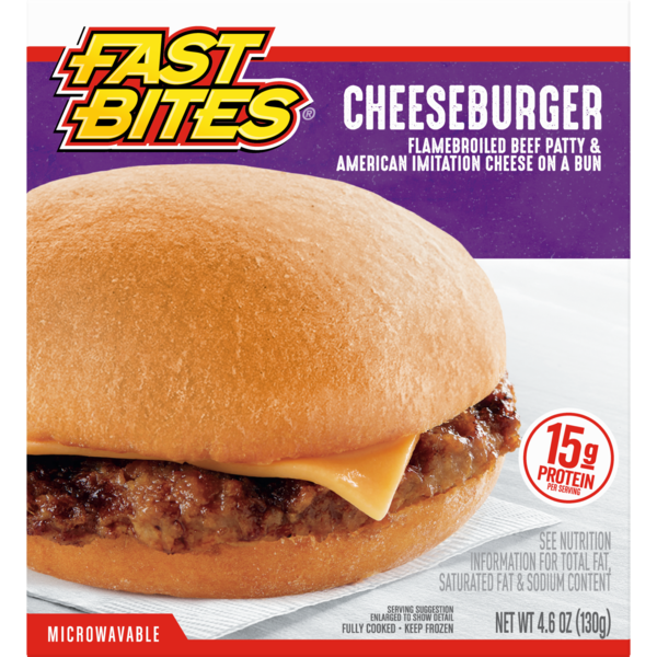 Fast Bites Flamebroiled Beef Cheeseburger, 4.6 oz (Frozen) Same