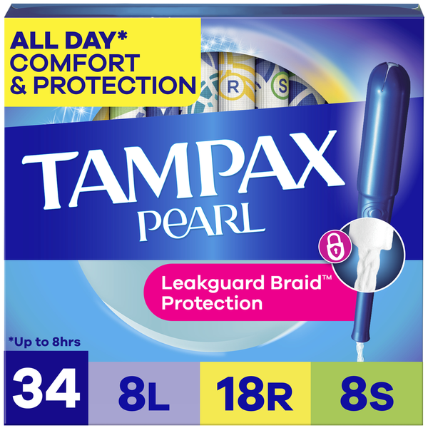 TAMPAX Pearl Tampons Multipack with LeakGuard Braid, Regular/Super