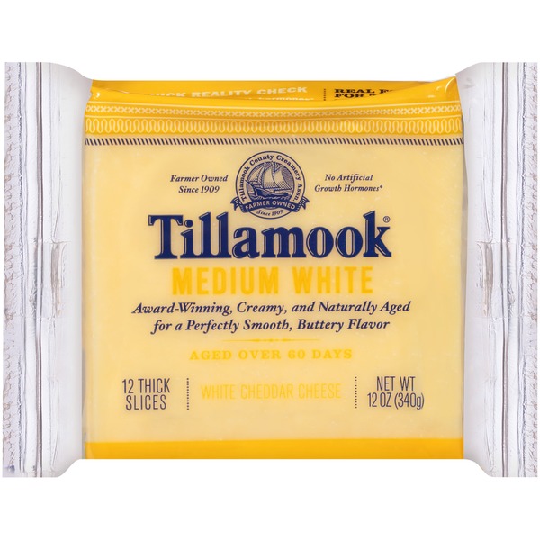 Tillamook Medium White Cheddar Thick Slices Cheese (12 oz) Instacart