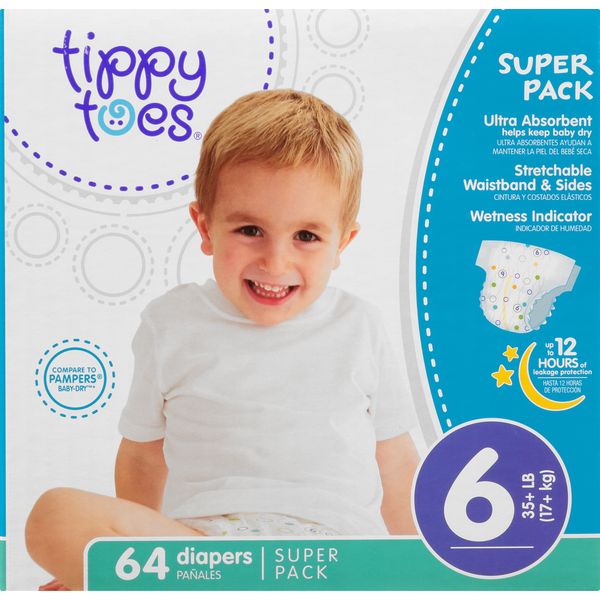 Tippy Toes Diapers, 6 (35+ lb), Super Pack Same-Day Delivery or