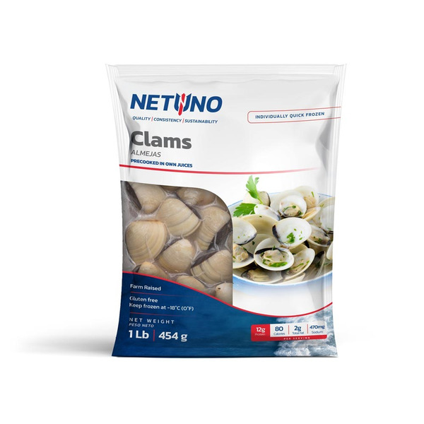 NETUNO Clams, Whole Cooked 1 lb. Bag - 16-22 ct
