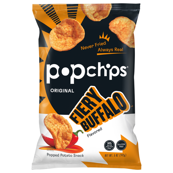 popchips Popped Potato Snack, Fiery Buffalo Flavored, Original