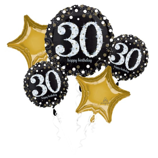 Sparkling Celebration INFLATED Sparkling Birthday 30 Foil Balloon Bouquet