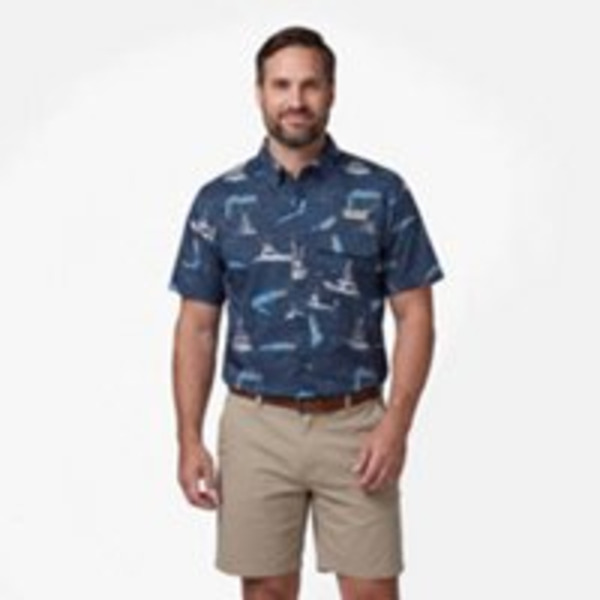 Magellan Outdoors Men's Caddo Lake Print Short Sleeve Fishing Shirt, L - Dark Blue