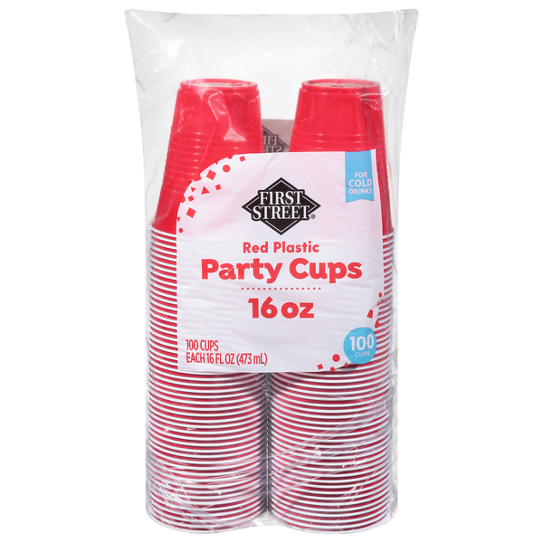 First Street Party Cups, Red Plastic, 16 Ounce Same-Day Delivery | El Super