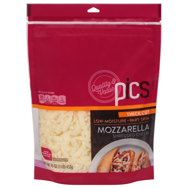 PICS Shredded Cheese, Part-Skim, Mozzarella, Low Moisture